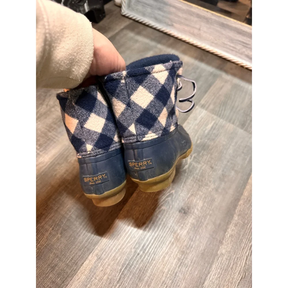 Girls Sperry Rain & Snow Boots 1 (Little Girl) Blue White Plaid‎